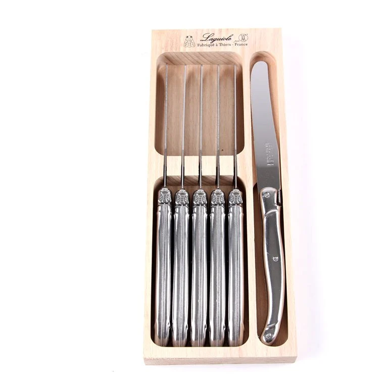 6 stk. Laguiole Bordknive i trækasse - Stainless Steel