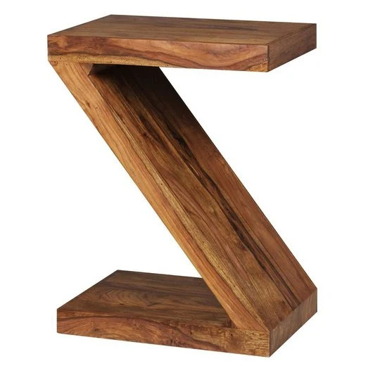 Designer formet Z-bord i massivt træ, japandi-look, bespoke, H59cm højt, brun