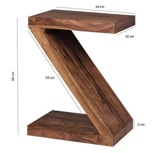Designer formet Z-bord i massivt træ, japandi-look, bespoke, H59cm højt, brun
