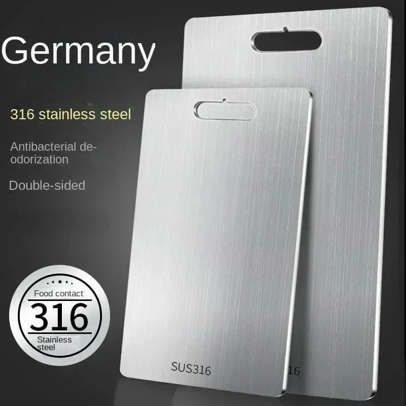 Dobbeltsidet køkkenskærebræt i 316 rustfrit metal - tykt og antibakterielt Left-Handed Users 29x20cm