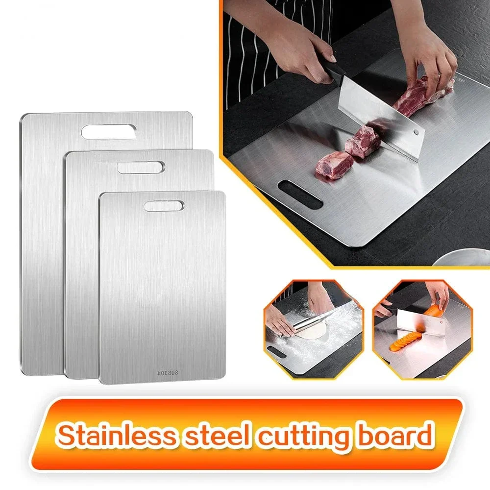 Dobbeltsidet køkkenskærebræt i 316 rustfrit metal - tykt og antibakterielt Left-Handed Users 29x20cm