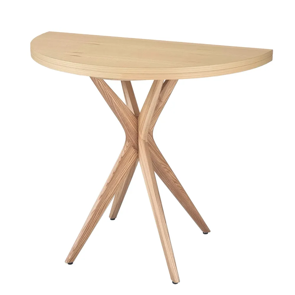 Halvcirkelformet udfoldeligt bord 90 cm, egebejdset asketræ