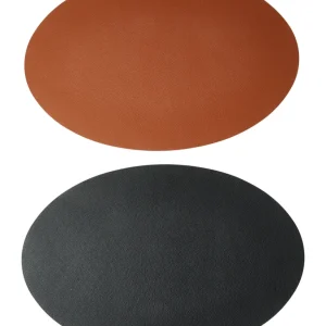 Dækkeserviet - Curve PU soft 41x33 cm - Cognac/sort vendbar