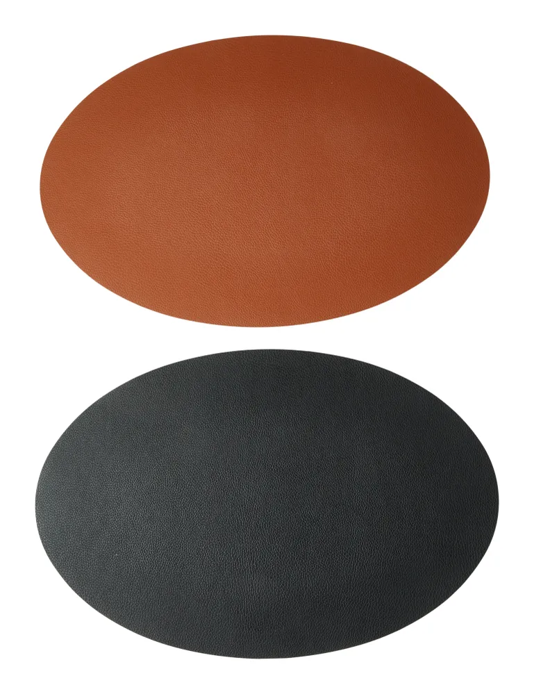 Dækkeserviet - Curve PU soft 41x33 cm - Cognac/sort vendbar