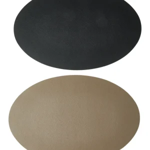 Dækkeserviet - Curve PU soft 41x33 cm - Taupe/sort vendbar