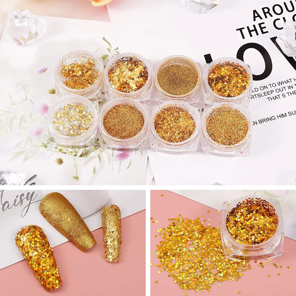 8 æsker med glitterpulver/glitterneglepailletter