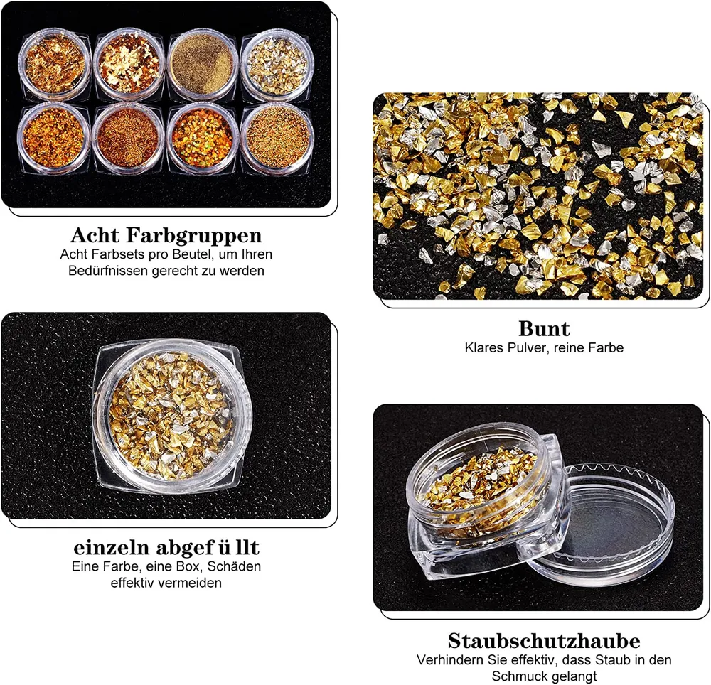 8 æsker med glitterpulver/glitterneglepailletter