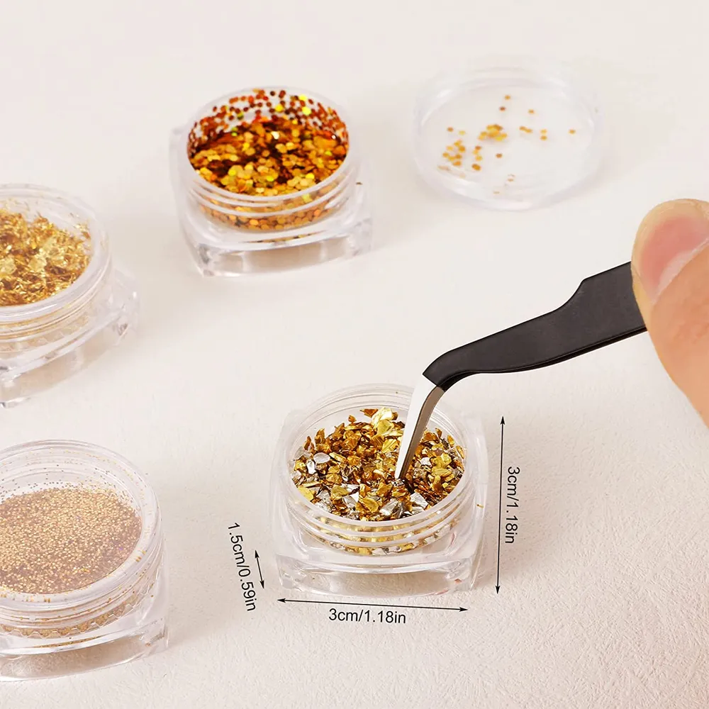 8 æsker med glitterpulver/glitterneglepailletter