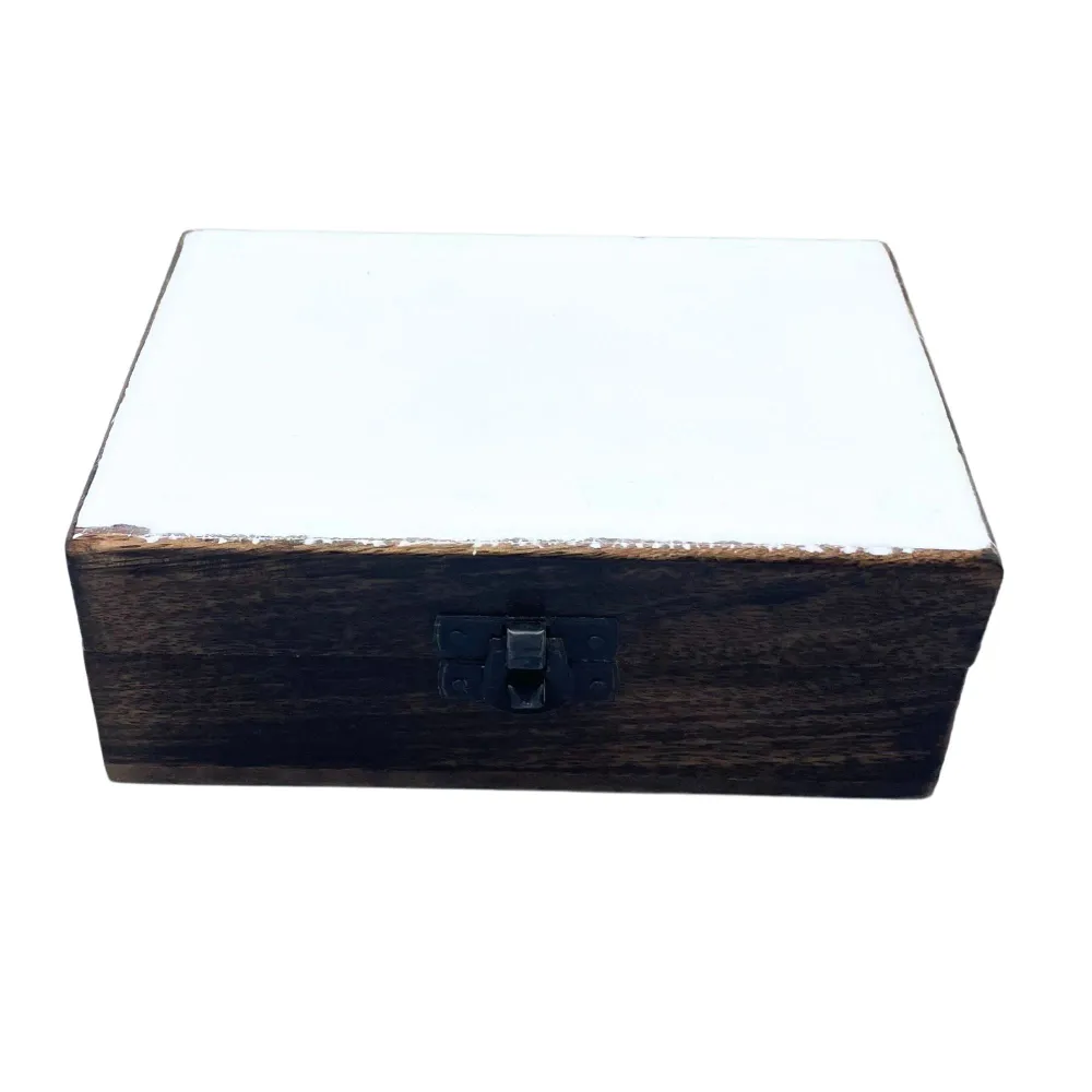 Keramisk glaseret mango træ æske hvid 15x10x6cm