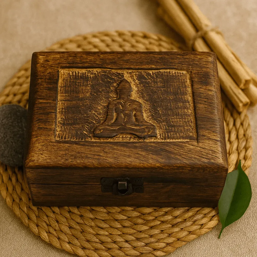 Træ mindeboks medium Buddha 15x10x6cm
