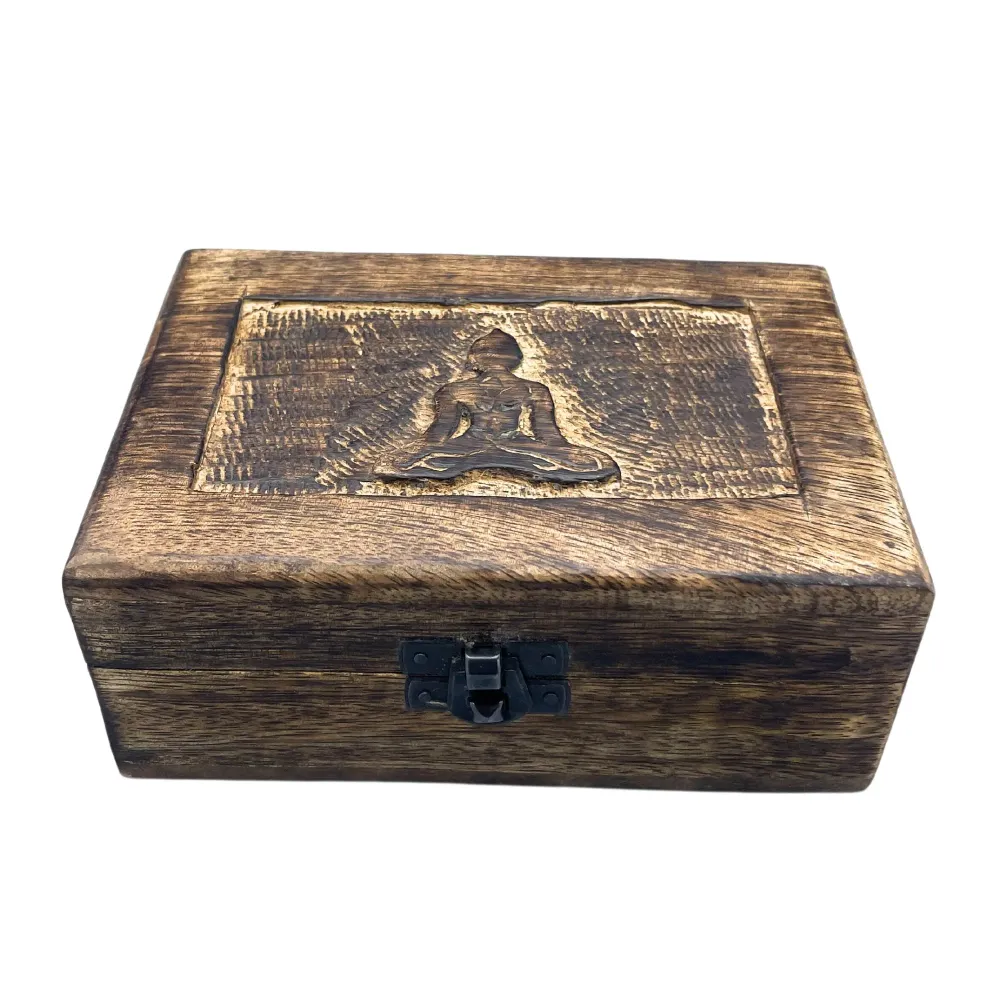 Træ mindeboks medium Buddha 15x10x6cm