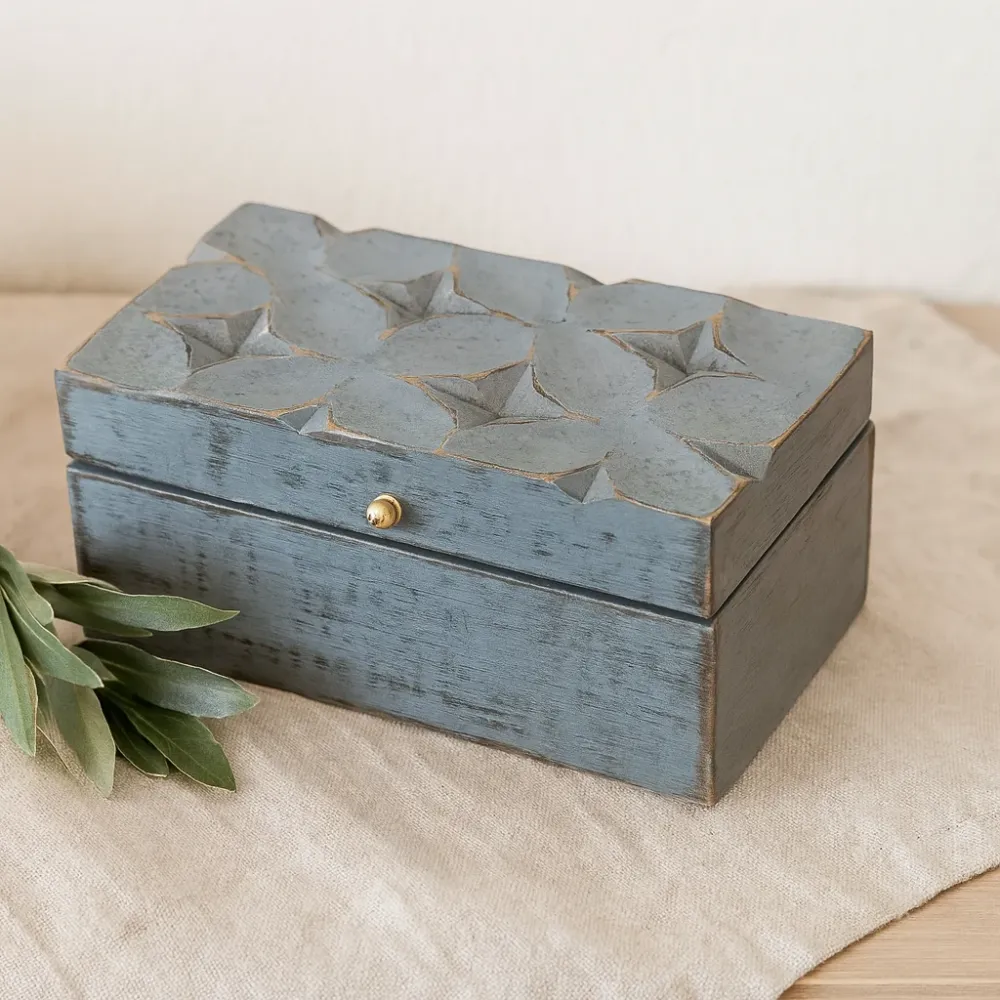 Opbevaringsboks Grå Stjerne 22x12x10cm
