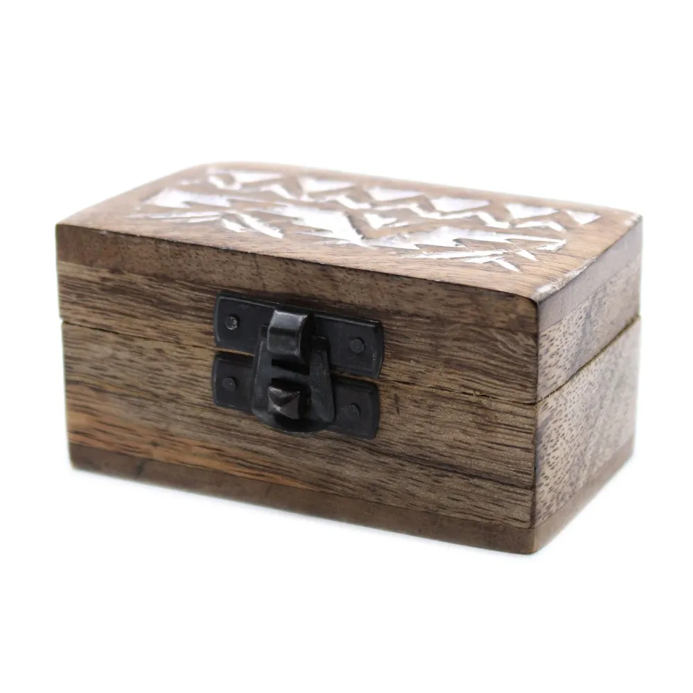 Pilleæske Træ Hvidvasket Slaviskt Design 8.5x5.5x4cm