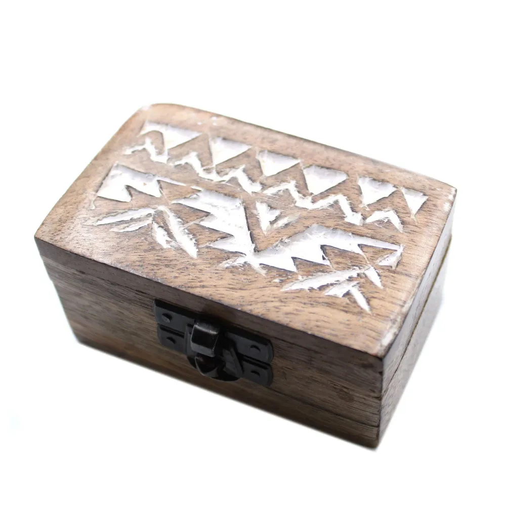 Pilleæske Træ Hvidvasket Slaviskt Design 8.5x5.5x4cm