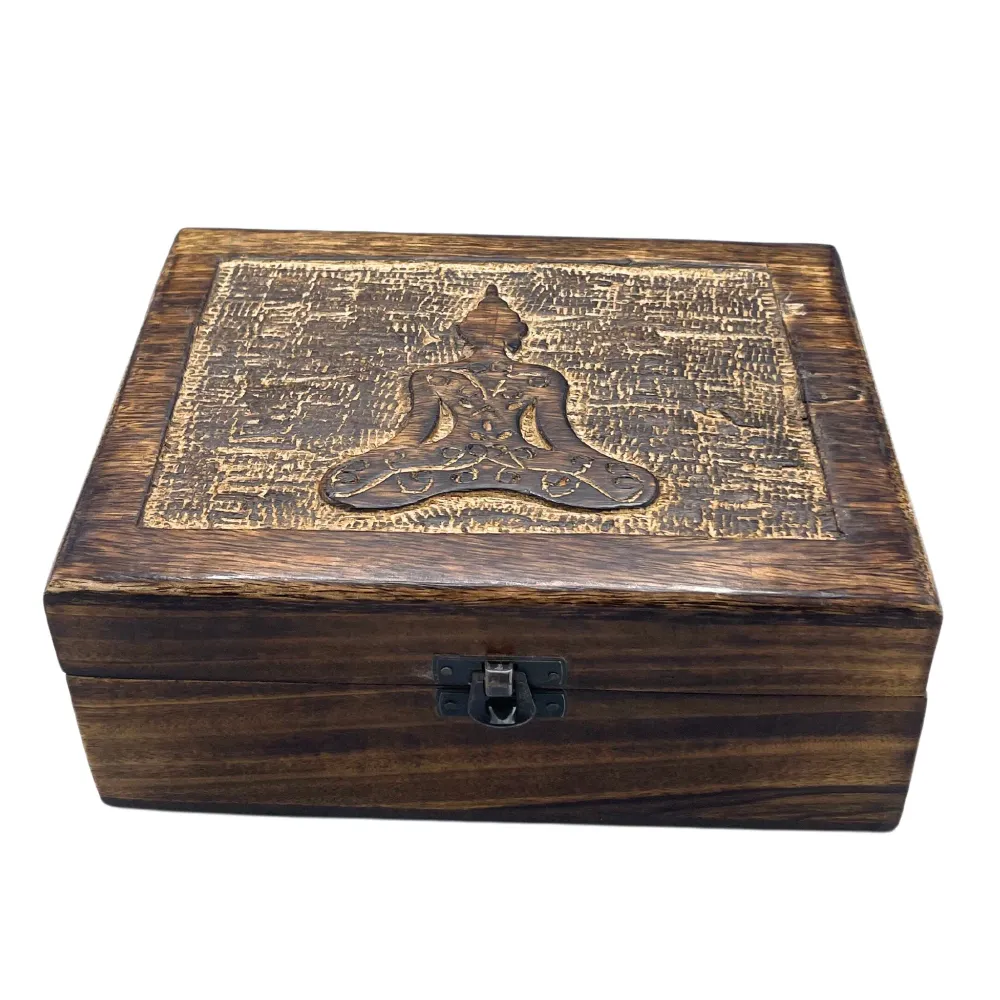 Stor Træ Opbevaringsæske Buddha 20x15x7.5cm
