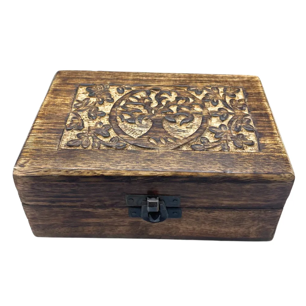 Træopbevaringsæske Medium Livets Træ 15x10x6cm