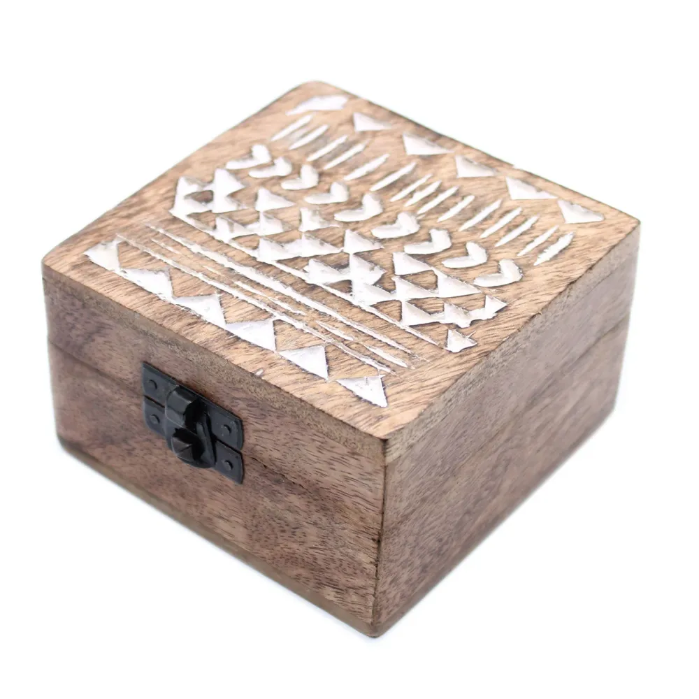 Trææske Hvidvasket Aztekisk Design 10x10 cm