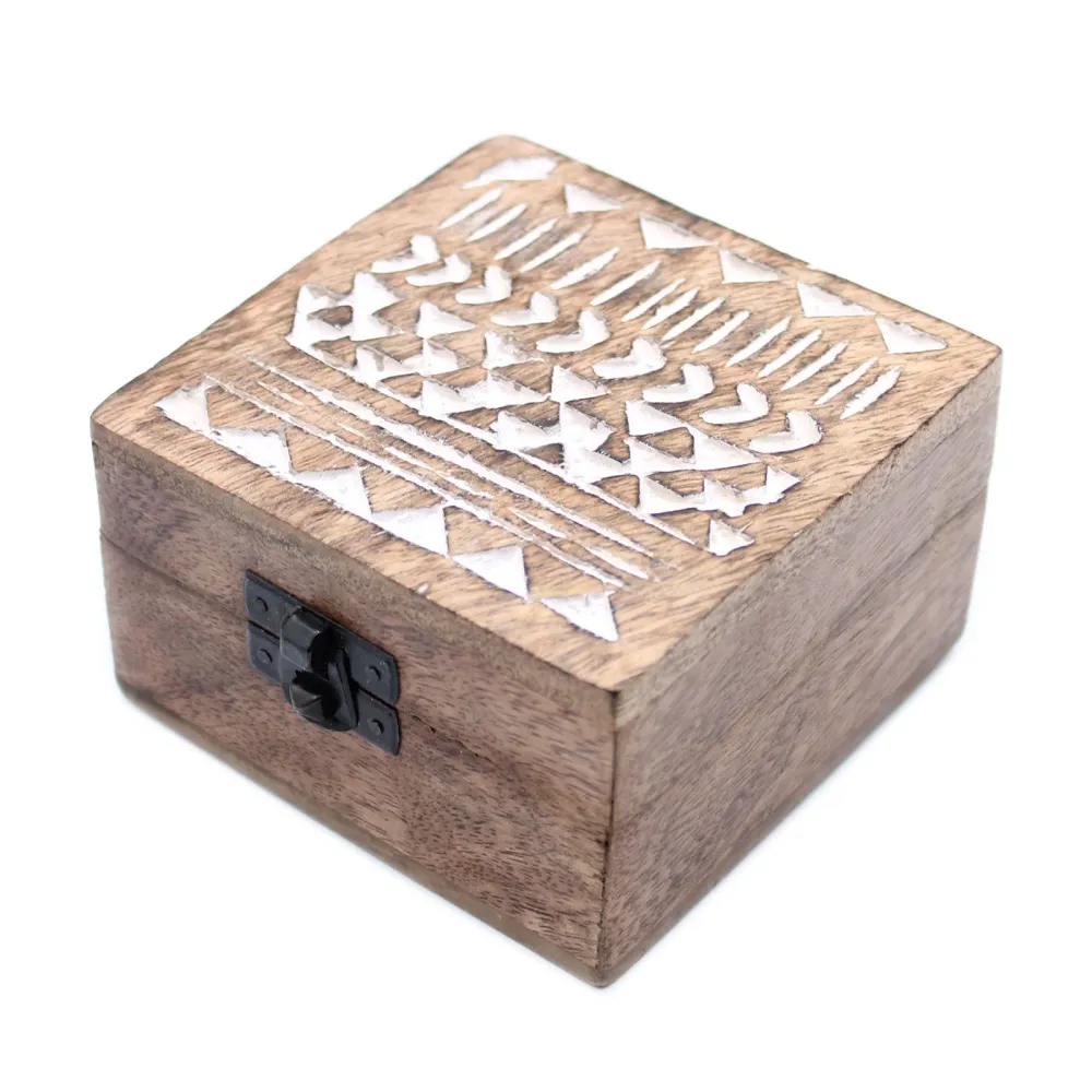 Trææske Hvidvasket Aztekisk Design 10x10 cm