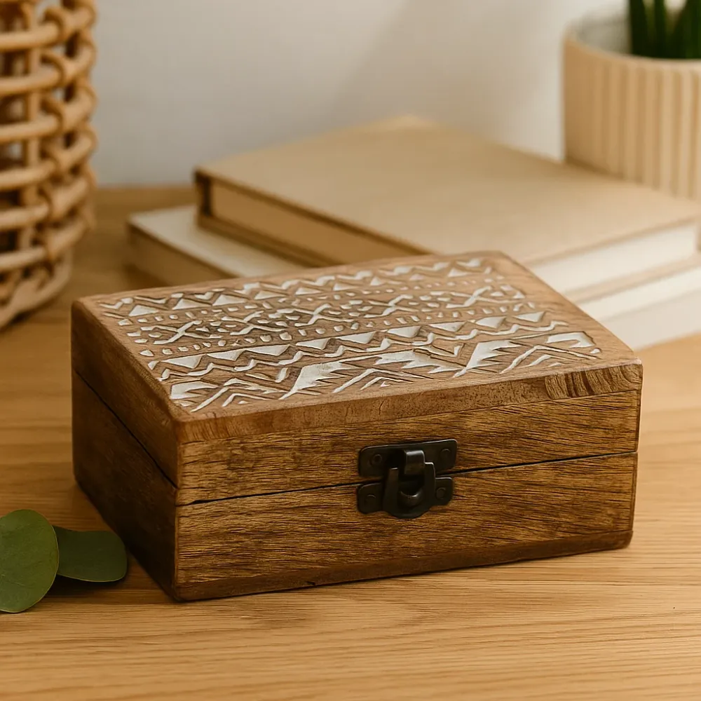 Trææske Hvidvasket Slaviskt Design 15x10x6 cm