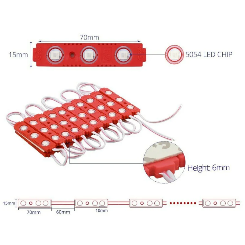 10 * Rød SMD LED-modul injektionsmodul IP65 klæbestrimmel ~1751