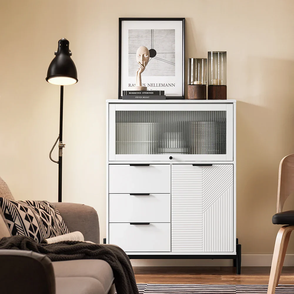 Sophisticated og stilren køkkenskænk, skandi-stil, L86xB40xH108cm, hvid