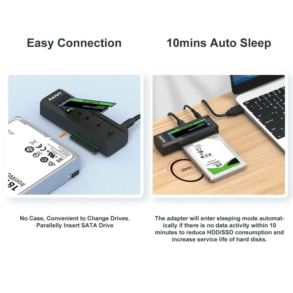 Maiwo Offline Hard Drive Kloning NVMe M.2 SSD til 2,5" og 3,5" SATA HDD MODERN USB 3,2 10Gbps