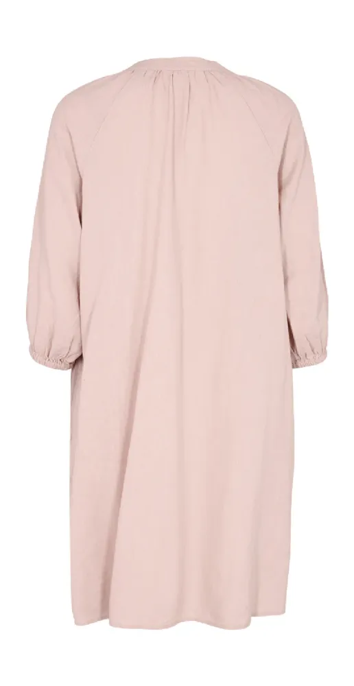 Mini hørkjole med stolpelukning pale mauve S