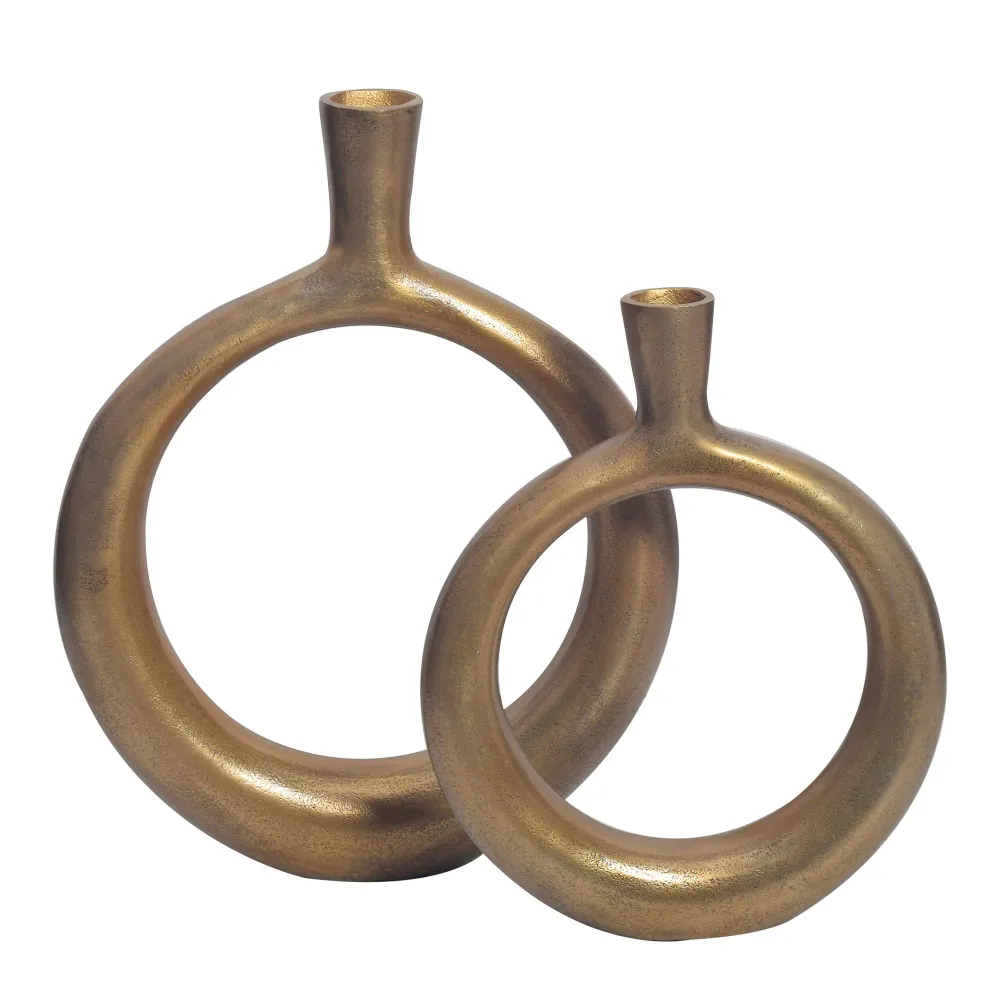 Dekorativ vase sæt med 2, aluminium guld donut blomstervaser, modish, runde dekorative vaser, 2-delt sæt til blomster, alu...