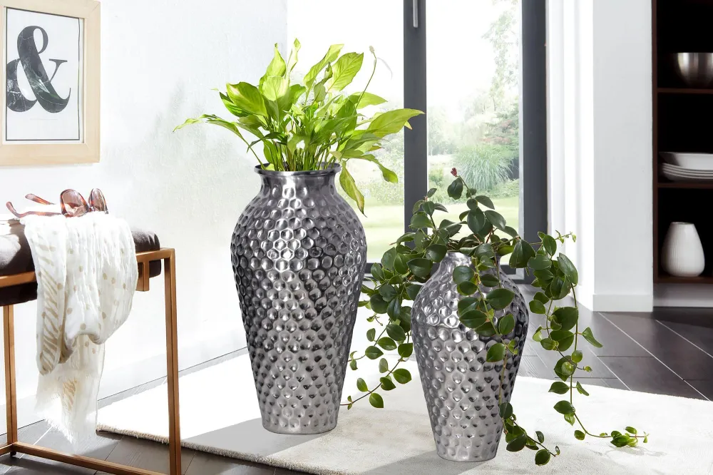 Dekorativ vase sæt med 2, aluminium sølv amfora blomstervaser, -style, runde dekorative vaser, 2-delt sæt til blomster, al...