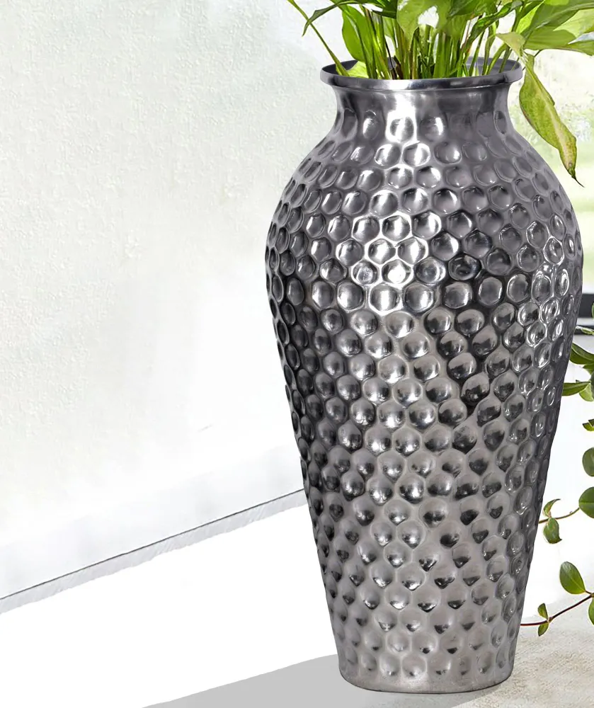 Dekorativ vase sæt med 2, aluminium sølv amfora blomstervaser, -style, runde dekorative vaser, 2-delt sæt til blomster, al...