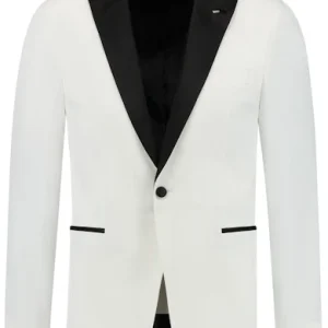 Dinnerjacket i Kridt med spidsrevers og sorte detaljer på lommer