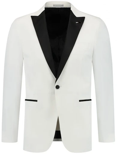 Dinnerjacket i Kridt med spidsrevers og sorte detaljer på lommer