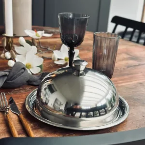 Madklokke med tallerken - Rustfrit metal Small