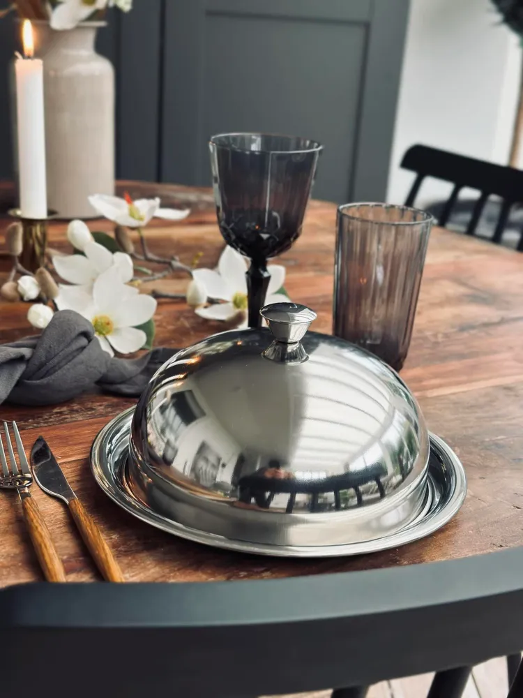 Madklokke med tallerken - Rustfrit metal Small