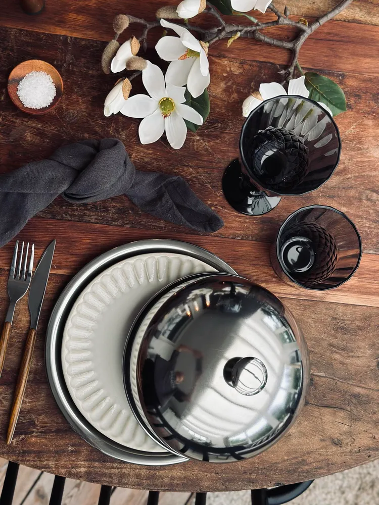 Madklokke med tallerken - Rustfrit metal Small