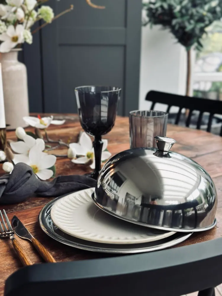 Madklokke med tallerken - Rustfrit metal Small