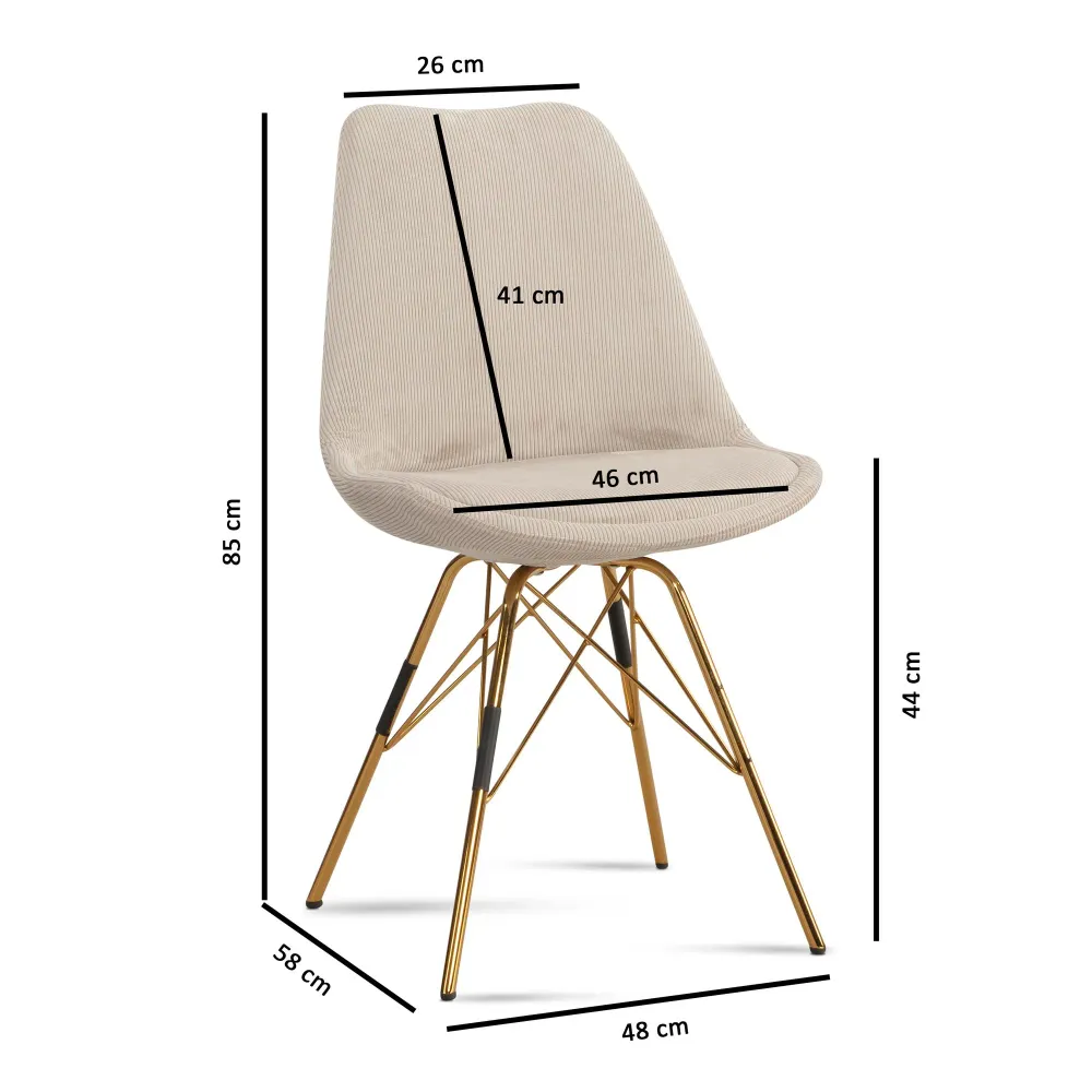 Spisestolssæt med 2, Cara stof khaki, køkkenstol med guldben, fløjlsskalstol, skandinavisk design, polstret stol med stofb...