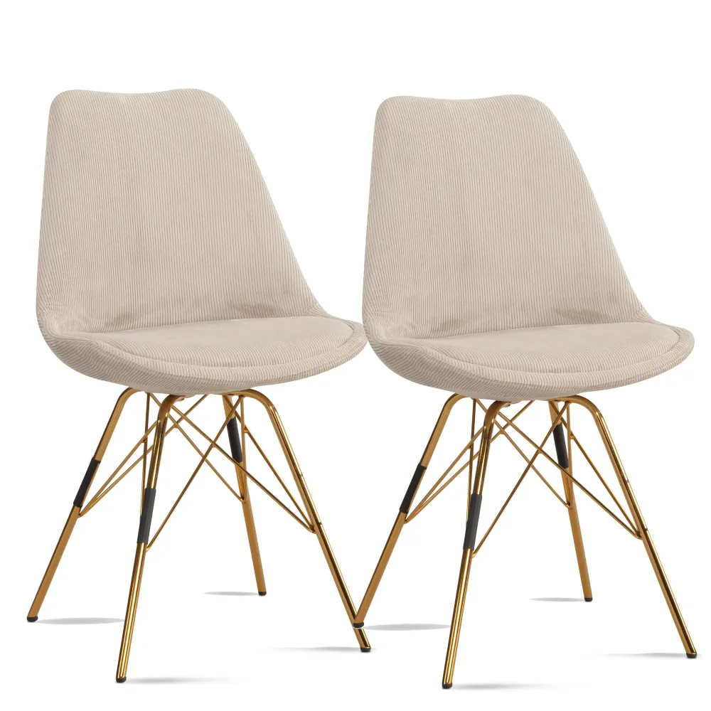 Spisestolssæt med 2, Cara stof khaki, køkkenstol med guldben, fløjlsskalstol, skandinavisk design, polstret stol med stofb...