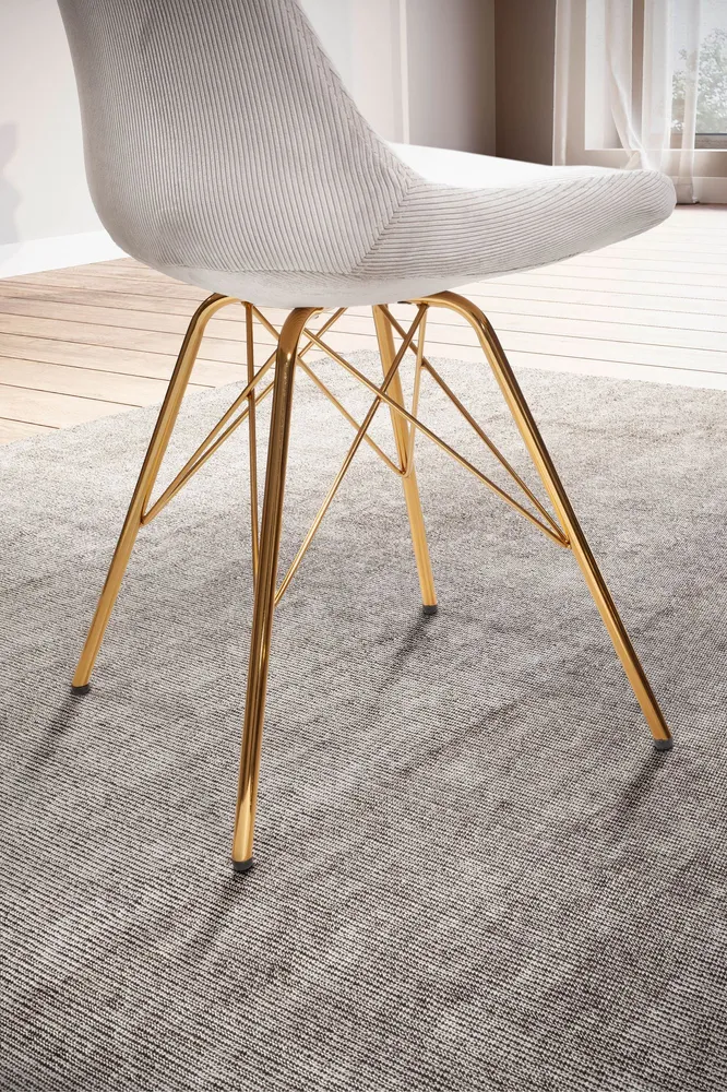 Spisestolssæt med 2, Cara stof khaki, køkkenstol med guldben, fløjlsskalstol, skandinavisk design, polstret stol med stofb...