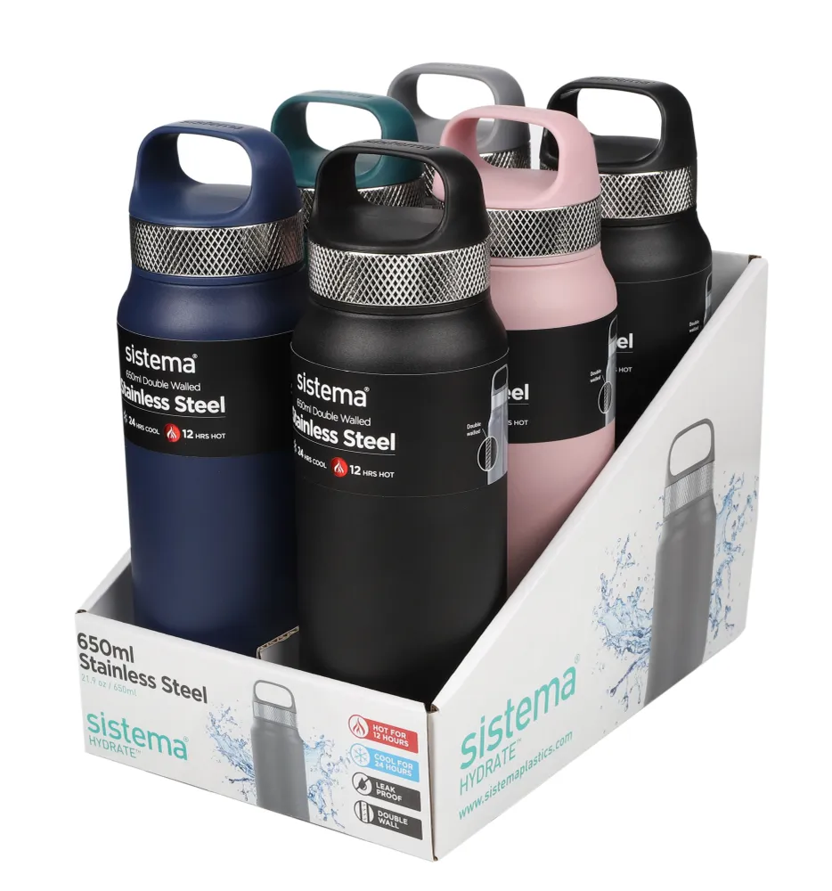 Termoflaske i rustfrit stål - 650 ml, Sort