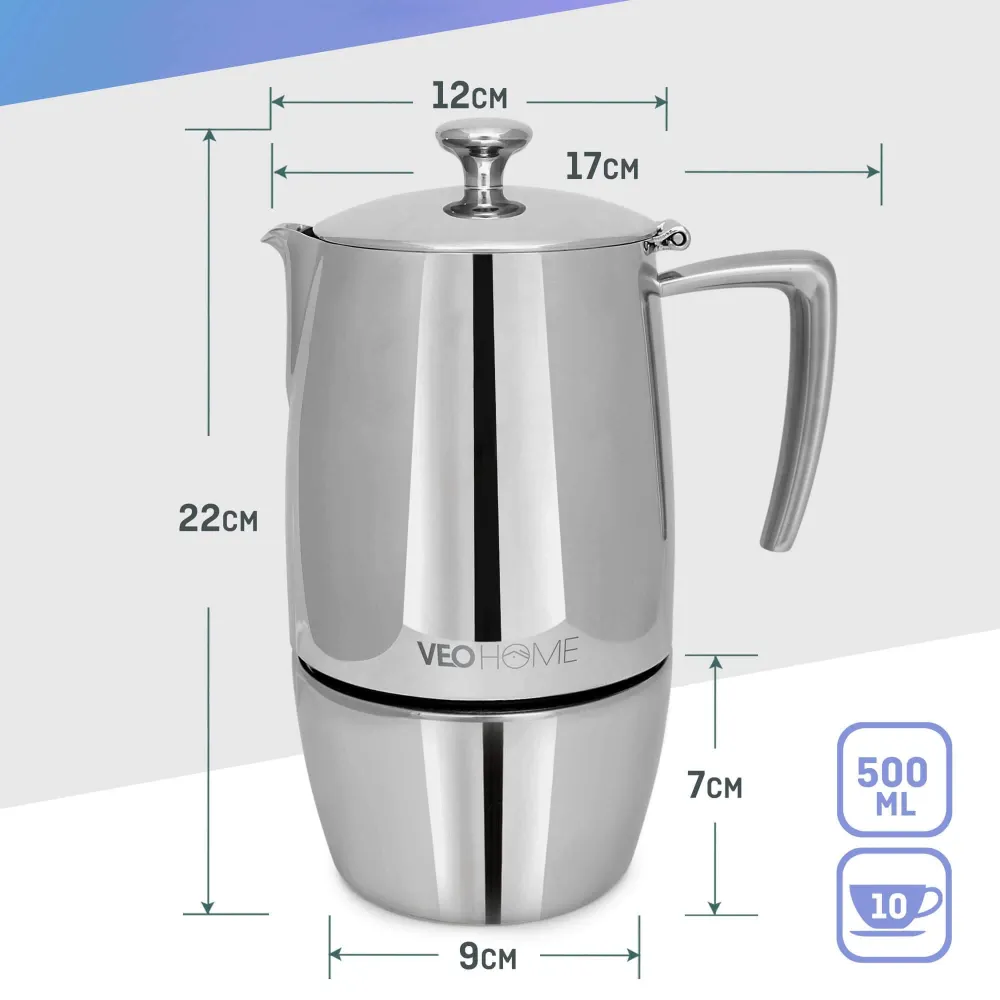 Premium Stainless Steel VeoHome - Espressobrygger 500 ml.