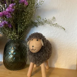 Får H14 cm træ/polyester 3 ass. brun/grå/natur