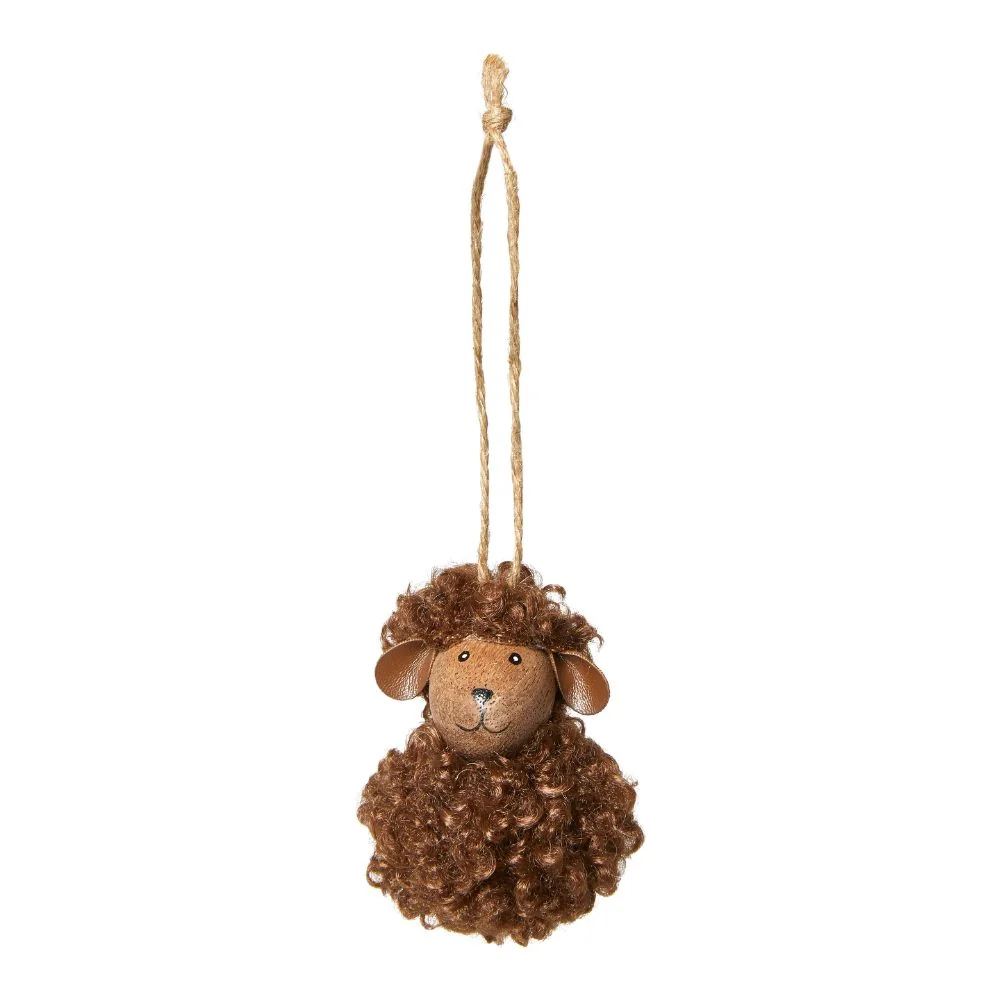 Får med fluffy pels hænge H7 cm - brun