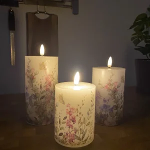 LED bloklys sæt med 3 stk. - flora med fjernbetjening og timerfunktion