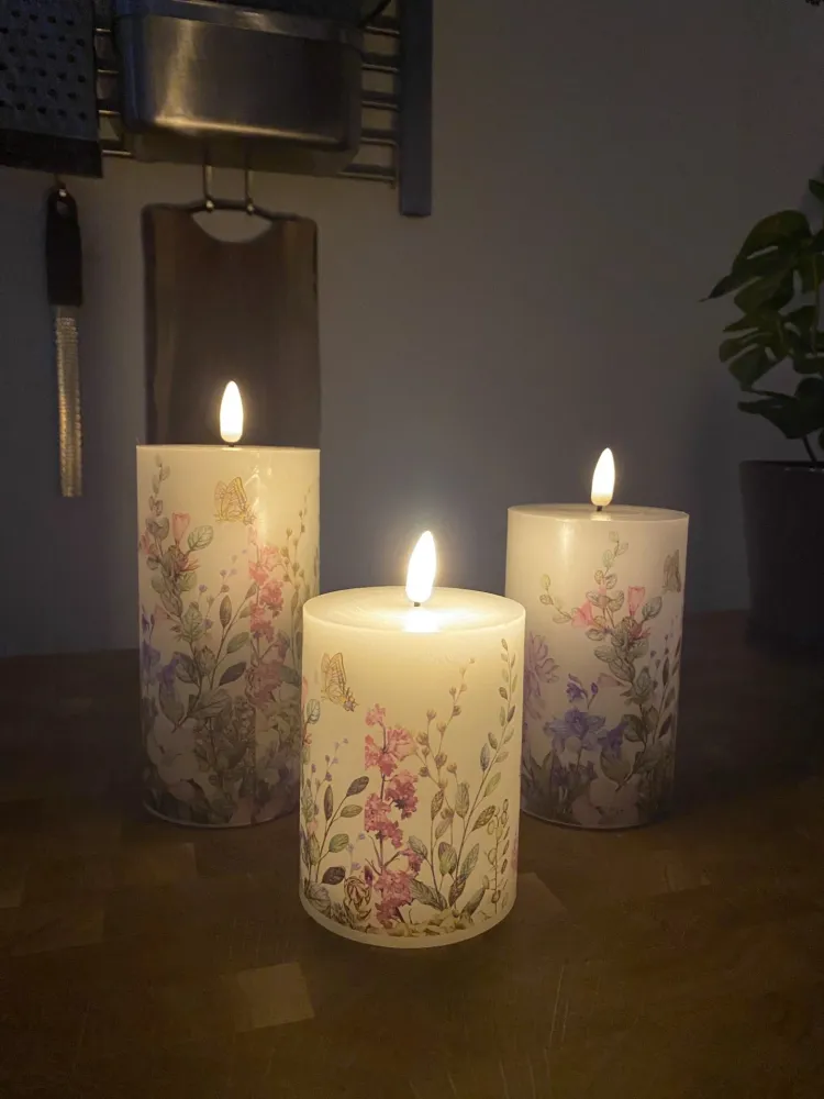 LED bloklys sæt med 3 stk. - flora med fjernbetjening og timerfunktion