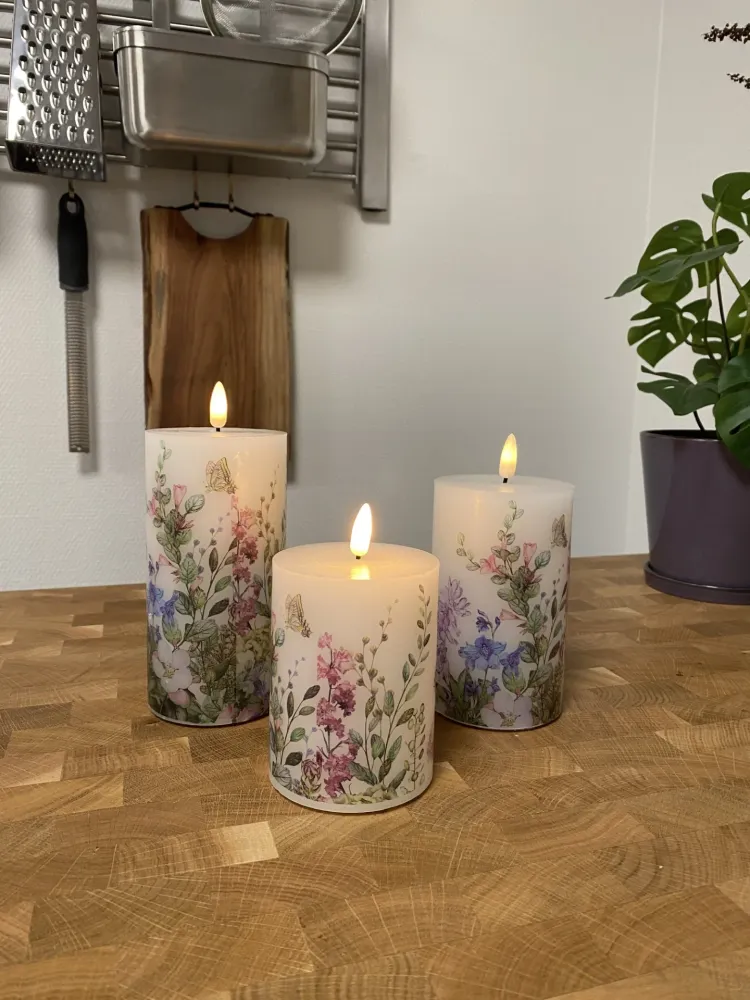 LED bloklys sæt med 3 stk. - flora med fjernbetjening og timerfunktion