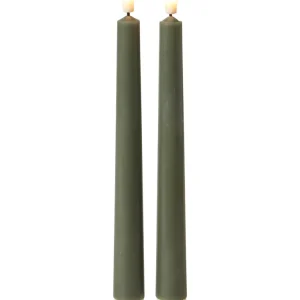 LED stagelys 2 stk. 24 cm - 3D flamme - mørk grøn