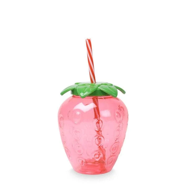 Jordbær sommerflaske M/sugerør - 500 ml.