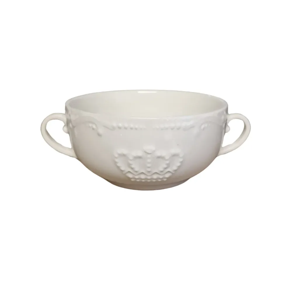 Krone suppe skål 11.2 x 5.5 cm ivory porcelæn med håndtag