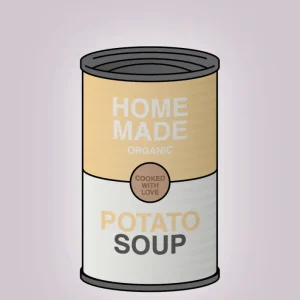 plakat: dåse med potato soup - dusty lilac 60